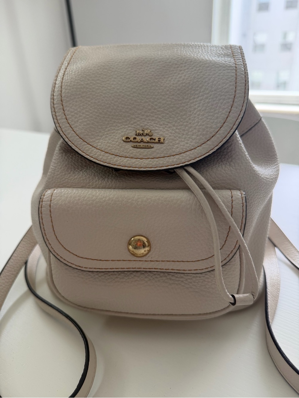 Coach Pebbled Leather Mini Backpack - Chalk Beige